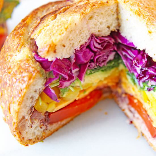 Rainbow Veggies Sandwich - Recipe photo by Chop Happy