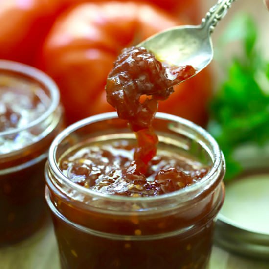 Easy Sweet and Spicy Tomato Jam - Recipe photo by Grits and Pinecones