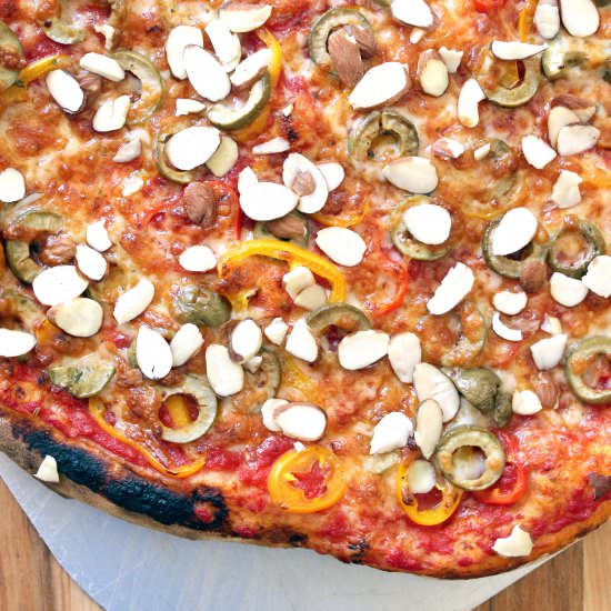 Pepper, Olive, and Manchego Pizza - Recipe photo by ThursdayNightPizza