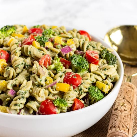 Pesto Pasta Salad - Recipe photo by wholly-plants