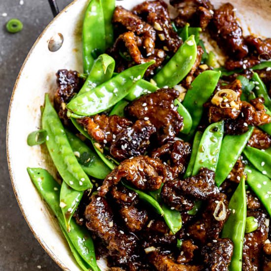 Crispy Honey Beef with Snow Peas - Recipe photo by cookingforkeeps
