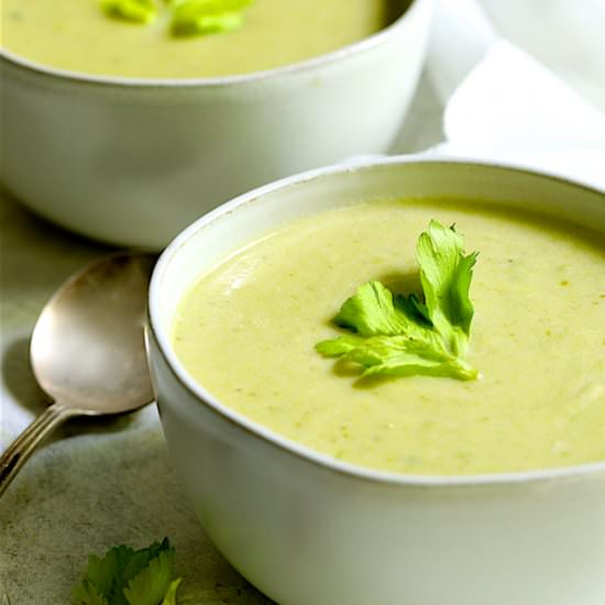 Cream of Celery Leaf Scallion Soup - Recipe photo by fromachefskitchen