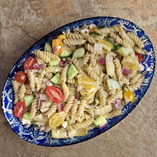 Easy Greek Pasta Salad - Recipe photo by Flipped-Out Food