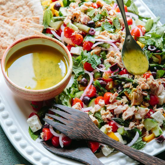 Tuna Greek Salad Platter - Recipe photo by athoughtforfood