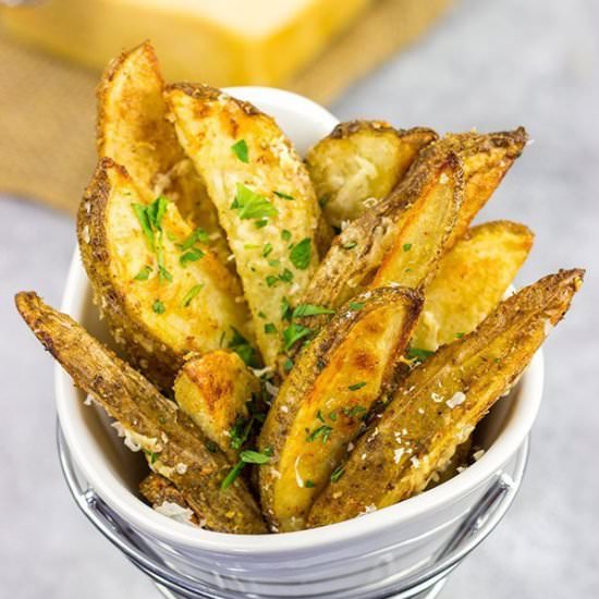 Garlic Parmesan Baked Potato Wedges - Recipe photo by spicedblog