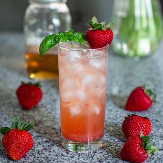 Strawberry Basil Vodka Collins - Recipe photo by anerdcooks