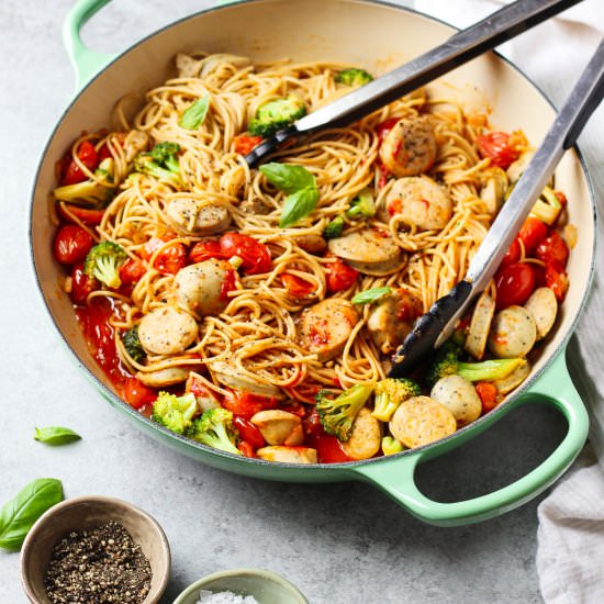 Chicken Sausage Veggie Pasta Skillet - Recipe photo by Garden in the kitchen