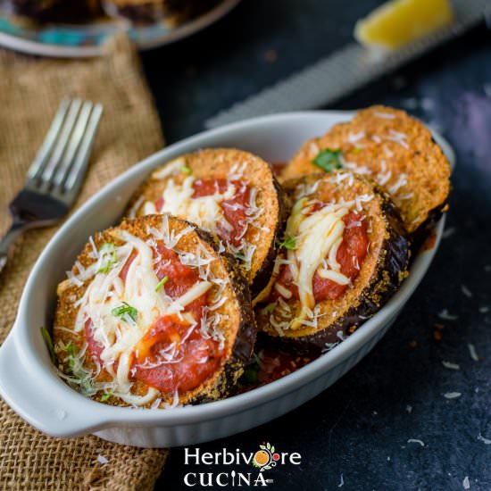 Healthy BAKED Eggplant Parmesan - Recipe photo by Herbivore Cucina