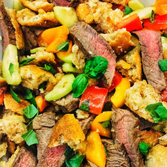 Summer Panzanella Steak Salad - Recipe photo by 500Spatulas