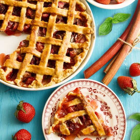 StrawberryRhubarb BasilBalsamic Pie - Recipe photo by homesweetfarmhome