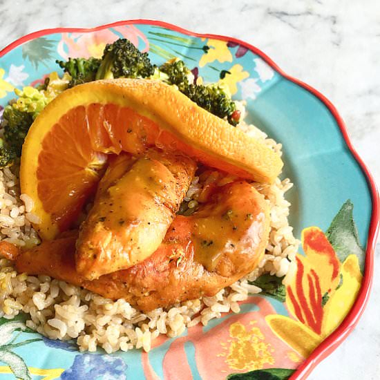 Honey-Mustard Orange Chicken - Recipe photo by Quiche My Grits