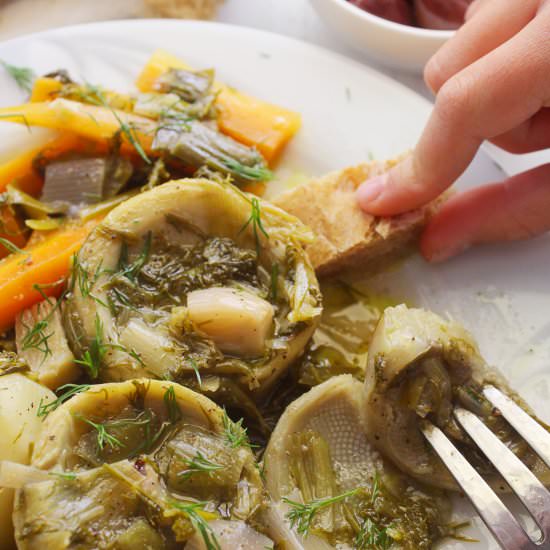 Greek Artichoke Stew - Recipe photo by Sylia from 30 Days of Greek Food