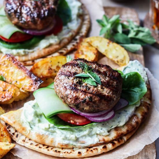 lamb burgers w/ avocado tzatziki - Recipe photo by Give it Some Thyme