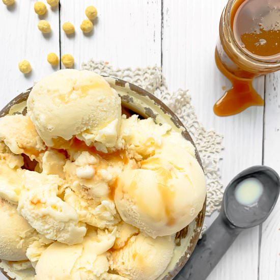 Cereal milk caramel swirl ice cream - Recipe photo by katethebaker
