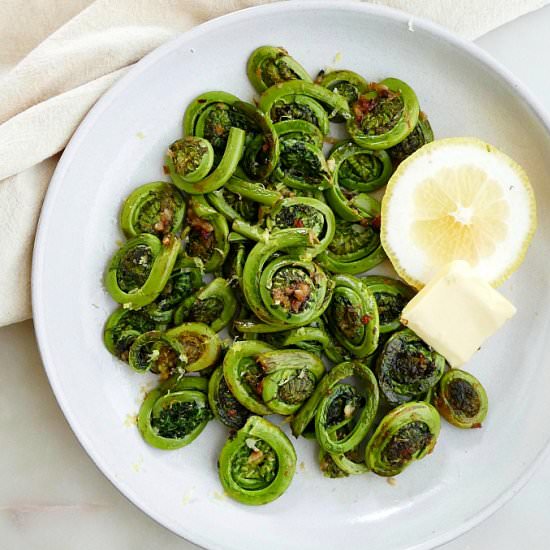 Sauteed Fiddleheads with Butter - Recipe photo by its_a_vegworld_afterall