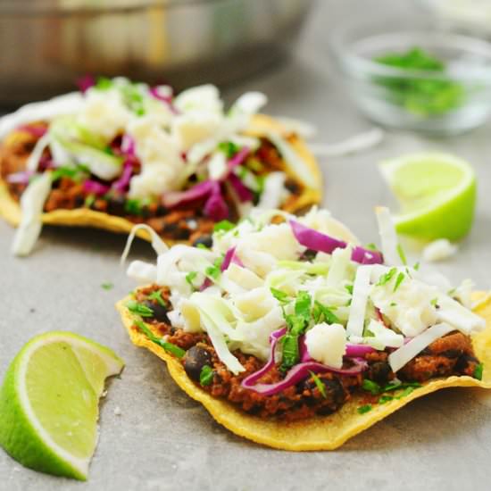 Mole Black Bean Tostadas with Slaw - Recipe photo by alisonsallspice