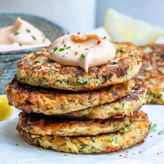 Cheesy Zucchini Fritters - Recipe photo by Blondelish.com