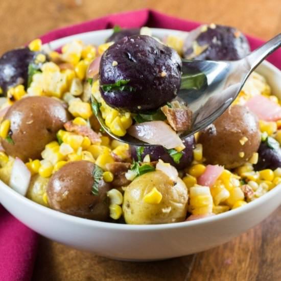 Little Potato Charred Corn Salad - Recipe photo by noshingwiththenolands