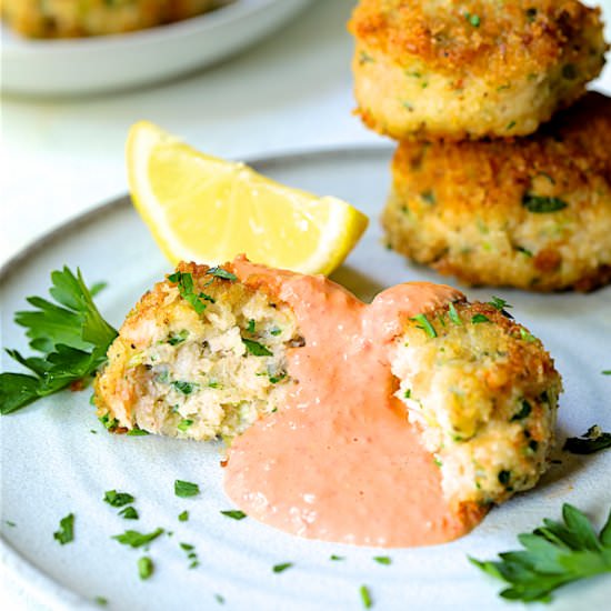 Shrimp Cakes w/ Red Pepper Mayo - Recipe photo by fromachefskitchen
