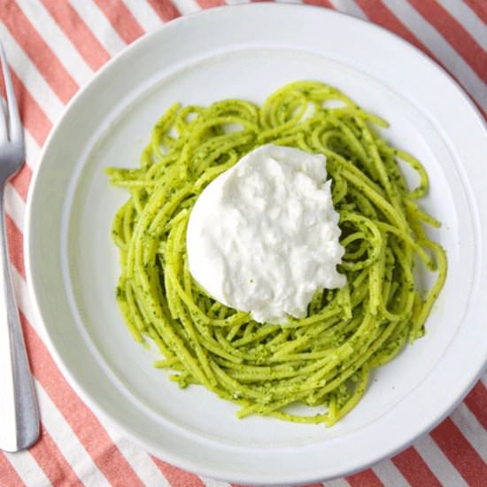 Lemon Basil Pesto Spaghetti - Recipe photo by Tastefulventure
