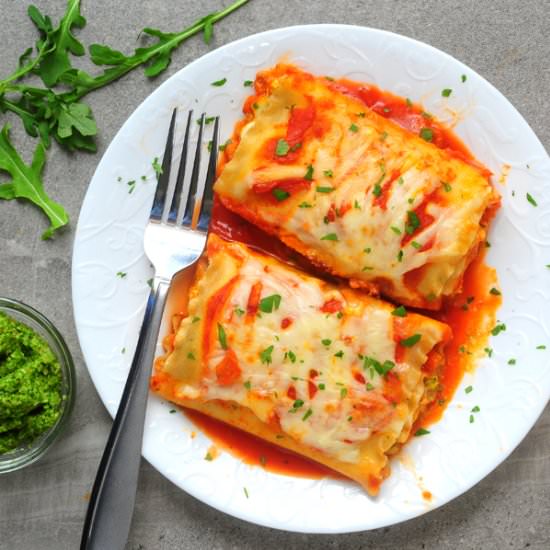 Arugula Pesto Lasagna Roll Ups - Recipe photo by alisonsallspice