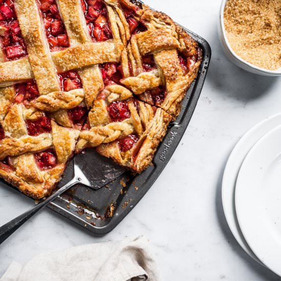 Strawberry Lime Rhubarb Slab Pie - Recipe photo by theflouredtable