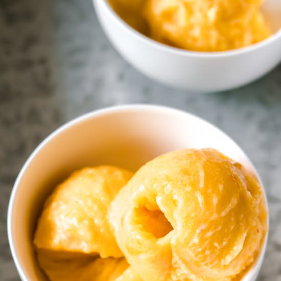 Basil-Peach Sorbet Recipe - Recipe photo by TheDeliciousSpoon
