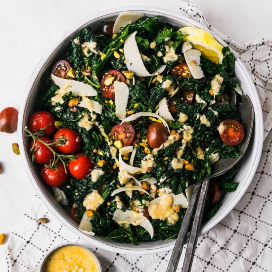 Kale Salad w Parmesan Dressing - Recipe photo by Never Not Hungry