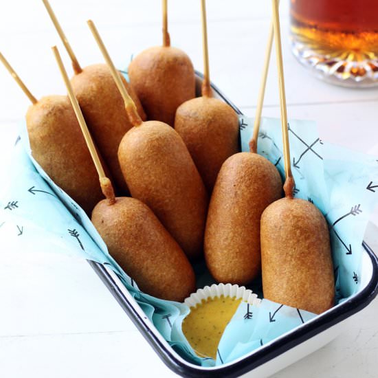 Beer Battered Bratwurst Corn Dogs - Recipe photo by Buy This Cook That