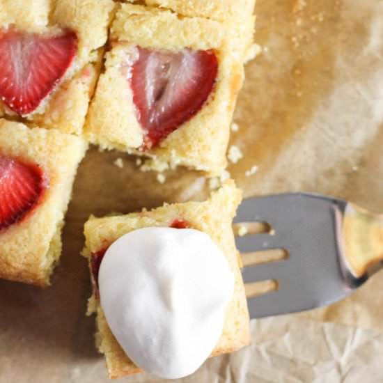 Strawberry Cornmeal Cake - Recipe photo by DoughEyedBlog