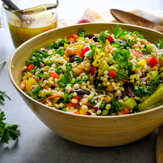 Pearl Barley & Kale Chopped Salad - Recipe photo by garlic and zest