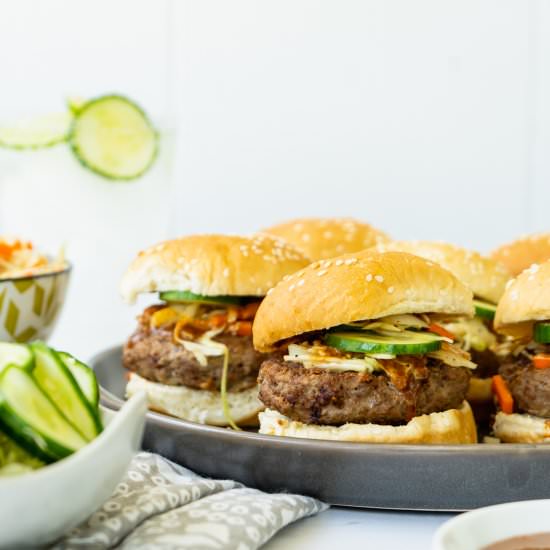 Asian Sliders w Almond Sauce + Slaw - Recipe photo by sipandspice