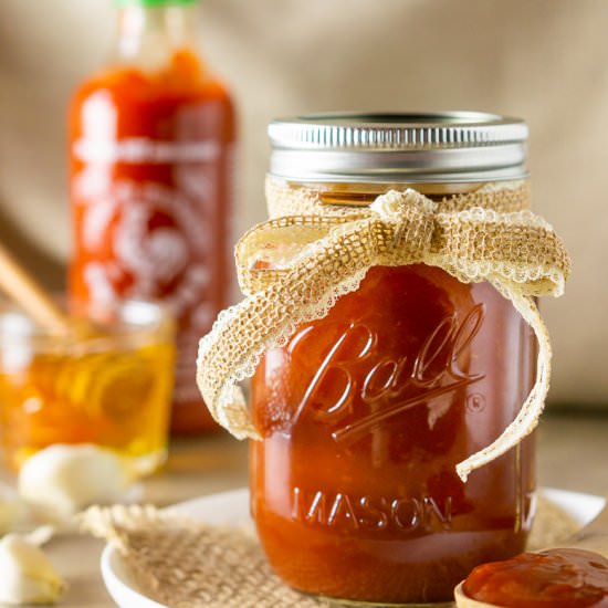 Honey-Sriracha BBQ Sauce - Recipe photo by Burrata and Bubbles