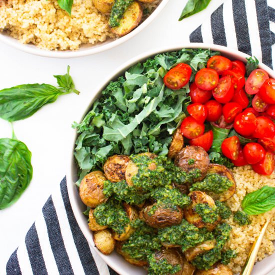 Roasted Potato Kale Pesto Bowls - Recipe photo by This Savory Vegan