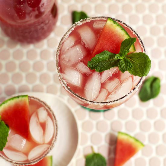 Watermelon Mezcal Margaritas - Recipe photo by abeautifulmessblog
