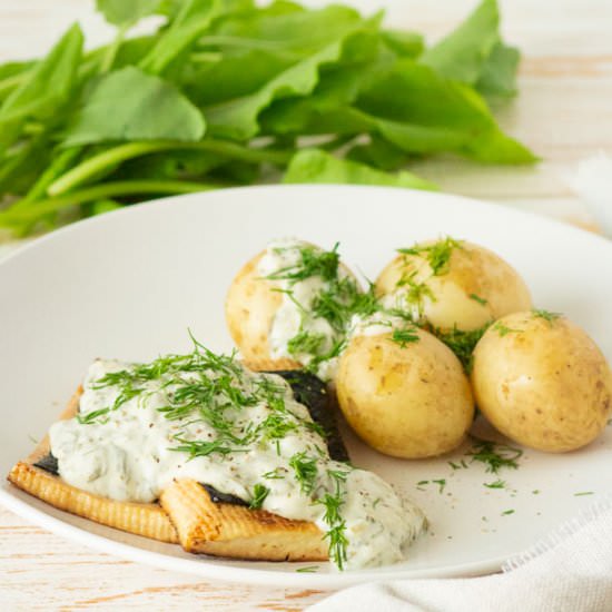 Tofu Fish with Sorrel Sauce - Recipe photo by slavicvegan
