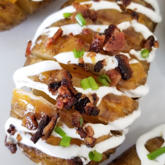 BBQ Loaded Hasselback Potatoes - Recipe photo by amandacooksandstyles