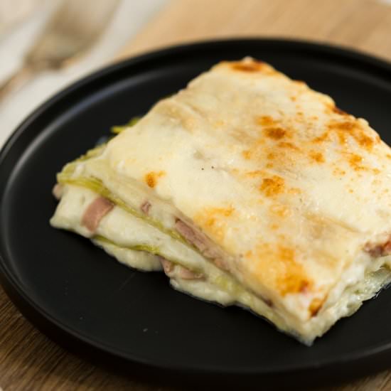 Leek lasagna with smoked ham - Recipe photo by electricbluefood