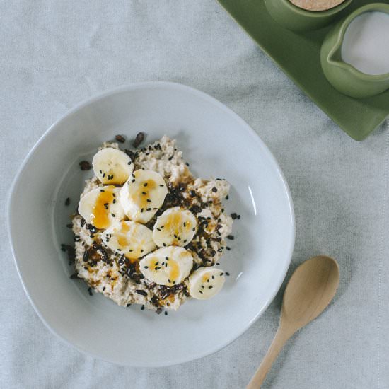 Gluten Free Banana Tahini Oatmeal - Recipe photo by With The Grains