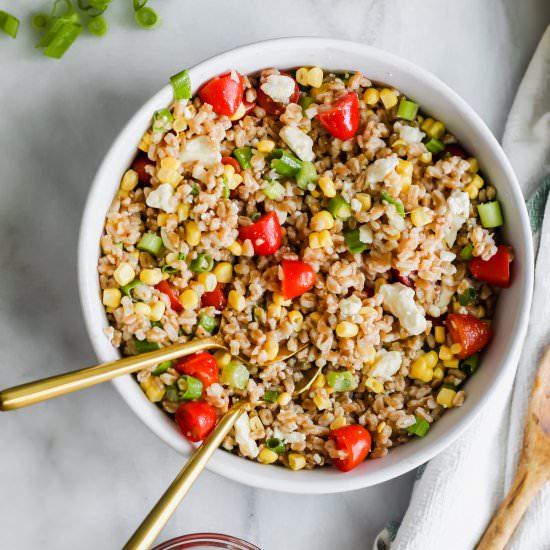Summer Vegetable Farro Salad - Recipe photo by ourbalancedbowl