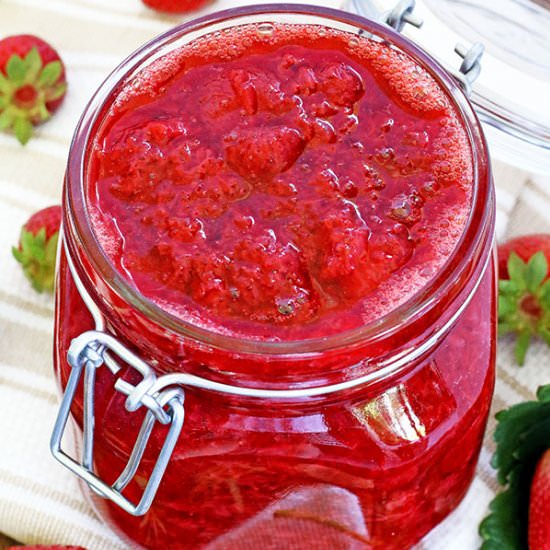 Easy Strawberry Topping Sauce Recip - Recipe photo by thefarmgirlblog.com