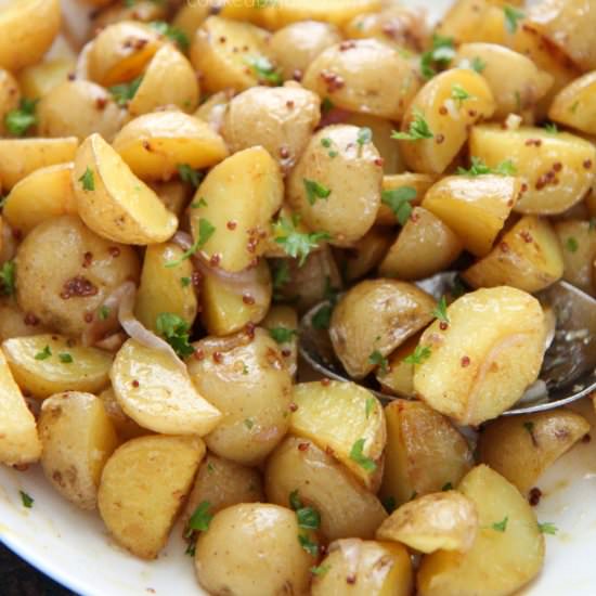 Warm Honey Mustard Potato Salad - Recipe photo by cookedbyjulie