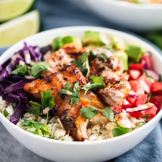 Low Carb Fish Taco Bowls - Recipe photo by thymeandjoy