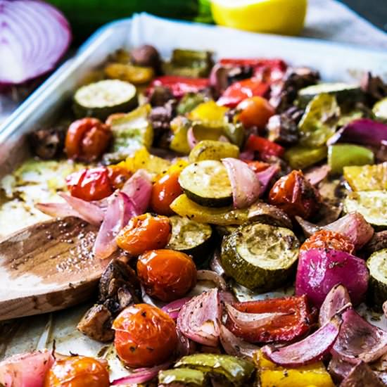 Mediterranean Roasted Vegetables - Recipe photo by Candy Jar Chronicles