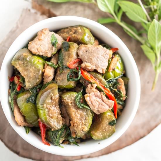 Eggplant Stir-Fried with Thai Basil - Recipe photo by cookingwithnart
