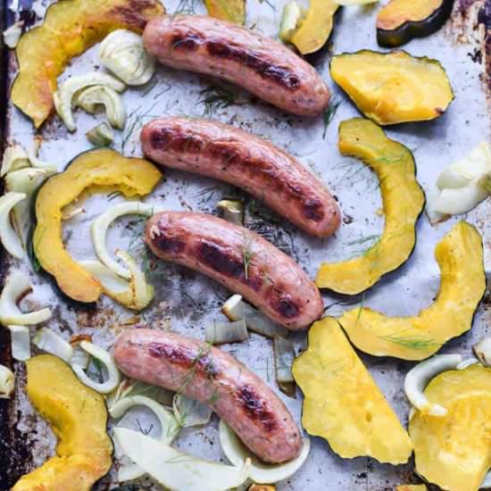 Sheet Pan Sausage and Acorn Squash - Recipe photo by Seasonal Cravings