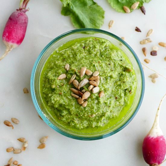 Radish Green Pesto - Recipe photo by its_a_vegworld_afterall