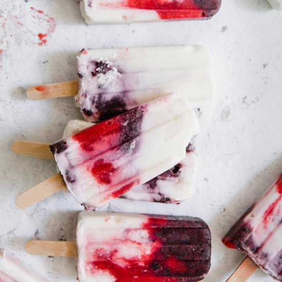 Red, White, and Blue Popsicles - Recipe photo by Nourish Nutrition Co