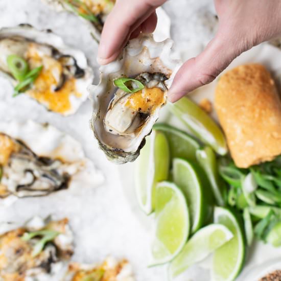 SMOKED OYSTERS SPICY MISO BUTTER - Recipe photo by ONEarmedMAMA