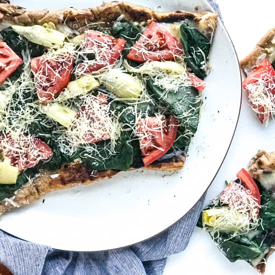 Spinach & Artichoke Grilled Pizza - Recipe photo by Nictastingspoon